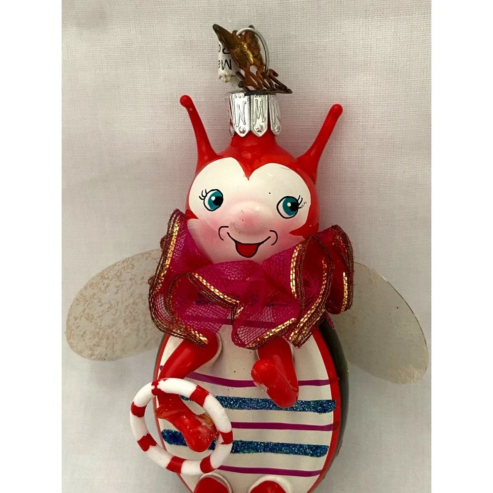 Vtg 2004 NEIMAN MARCUS Blown Glass BUG Glitter Christmas ORNAMENT